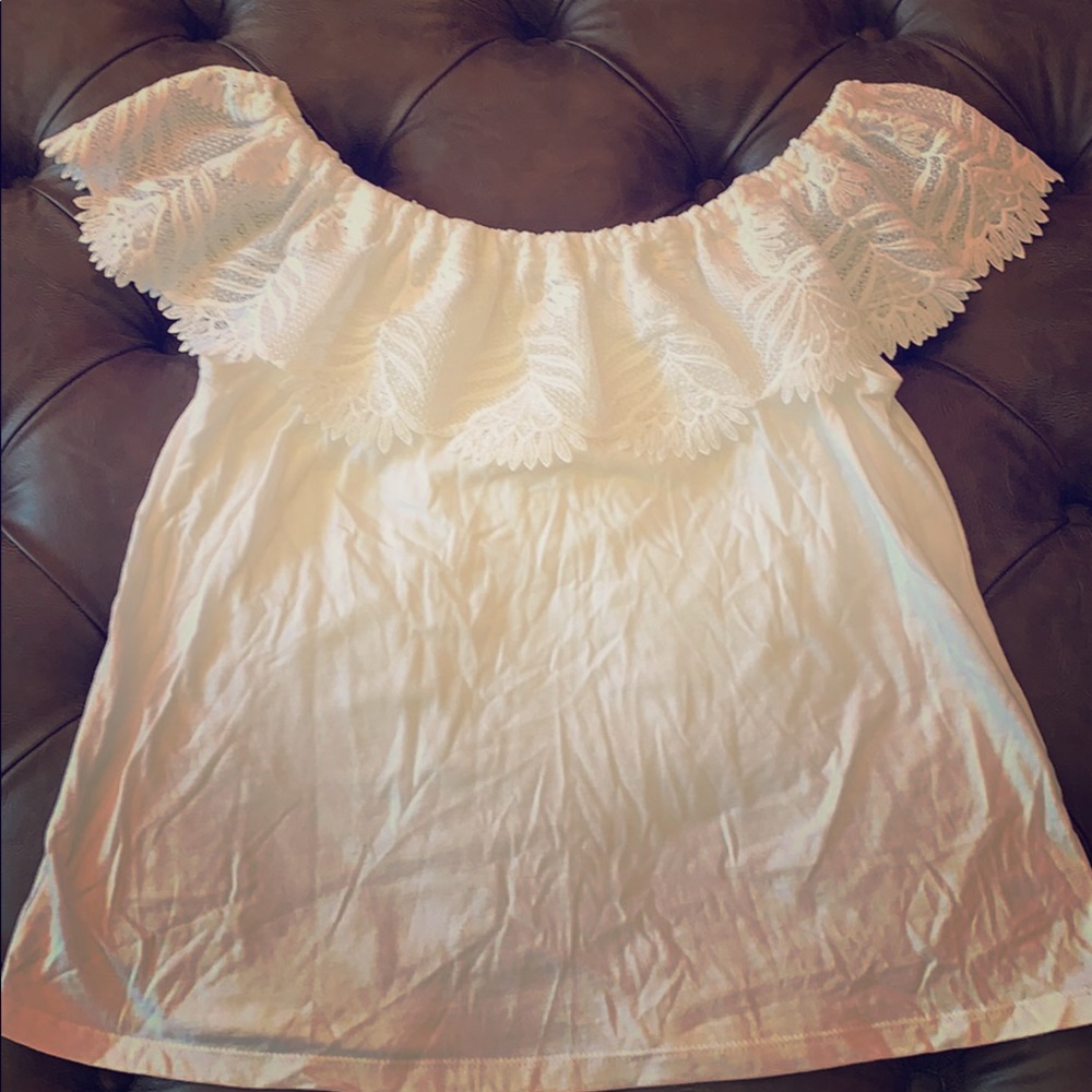 a new day White Off The Shoulder Top with Crochet